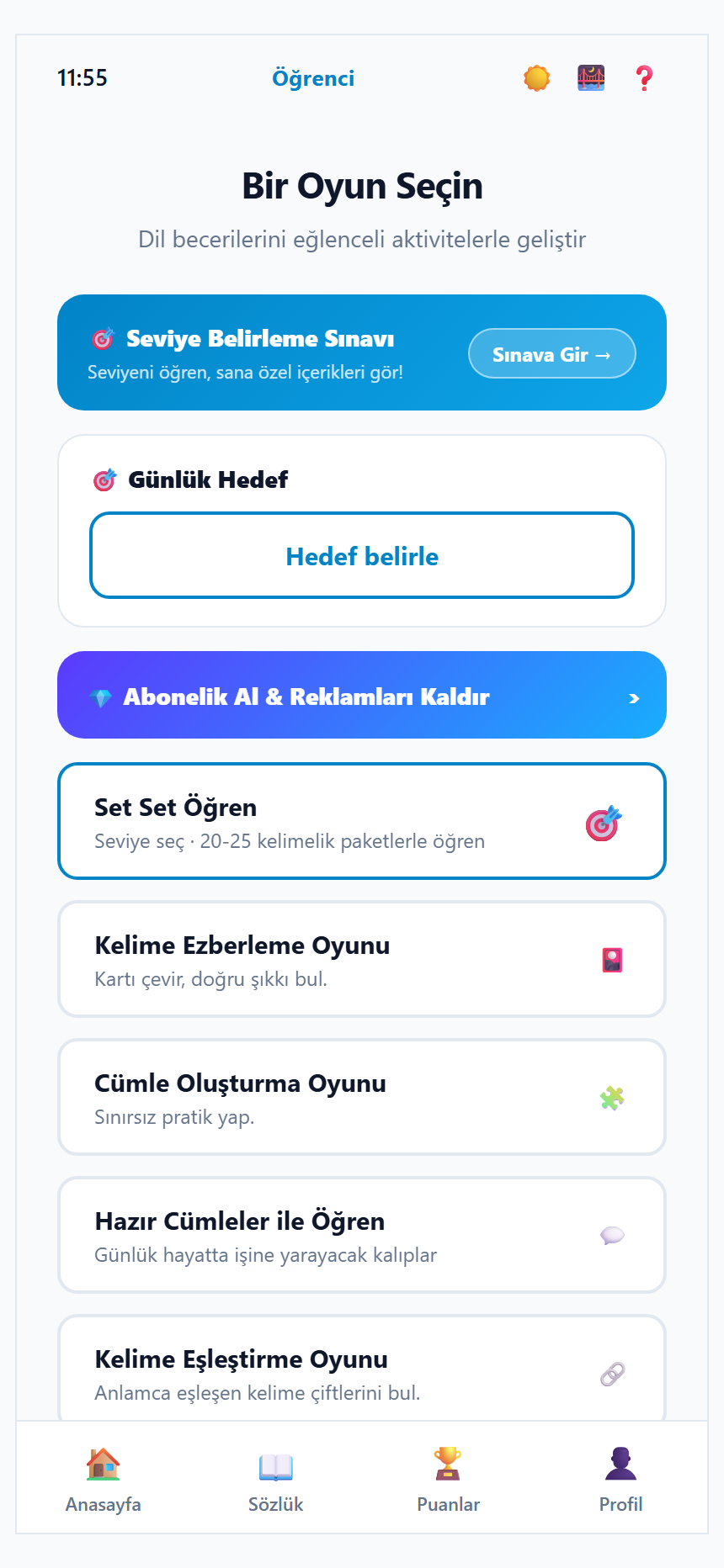 BasaQuest ana menü, gerçek uygulama ekran görüntüsü, tam ekran
